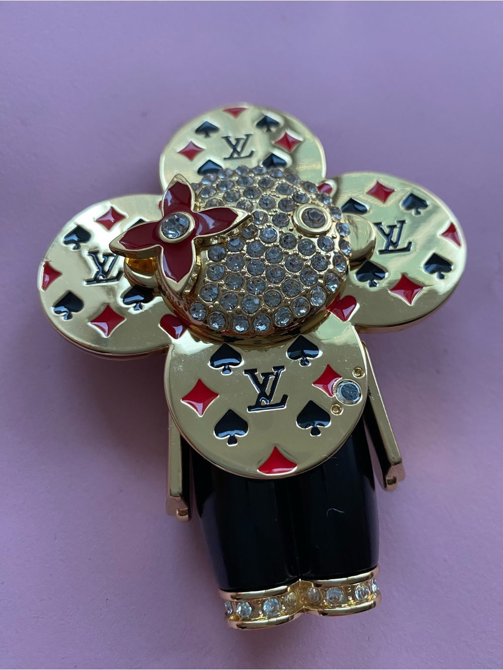 Unbranded Gold Floral Monogram key bag with Red and Black Enamel